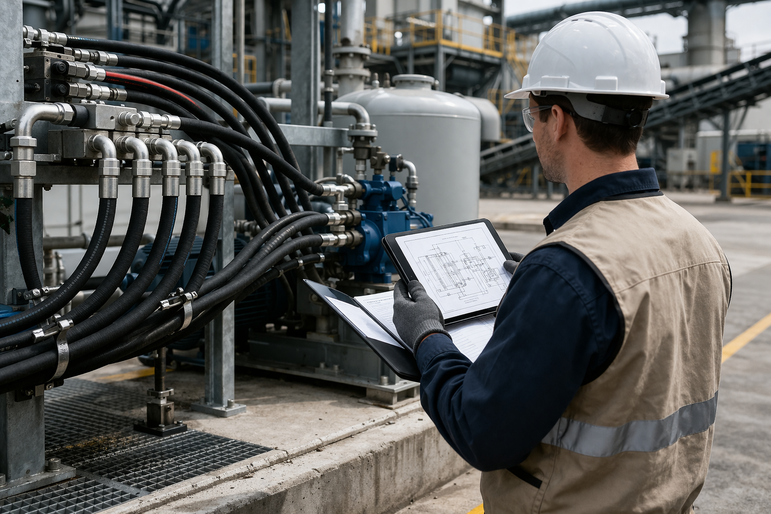 Servicio técnico industrial en campo para diagnóstico y seguimiento de sistemas hidráulicos.